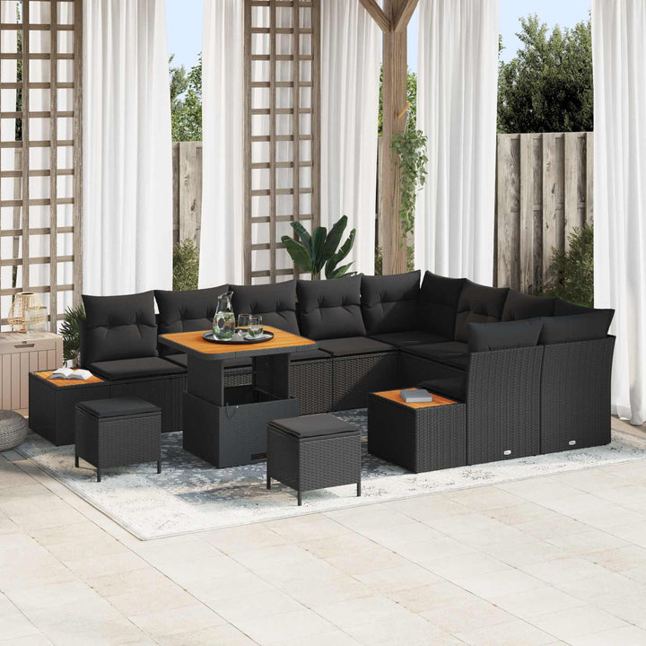 Havesofa Sæt med pude med opbevaring 12 pcs Sort Poly rattan
