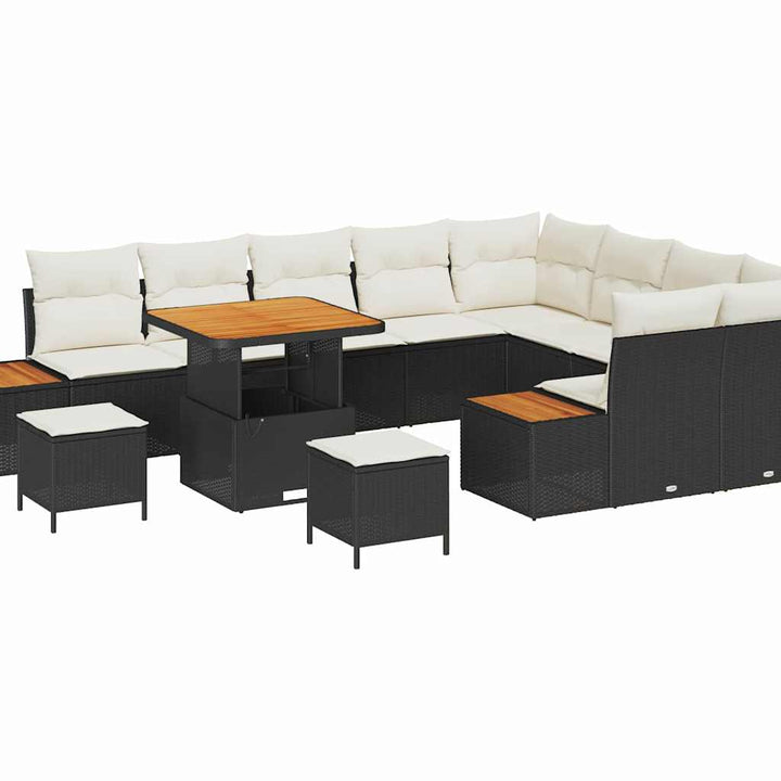 Havesofa Sæt med pude med opbevaring 12 pcs Sort Poly rattan