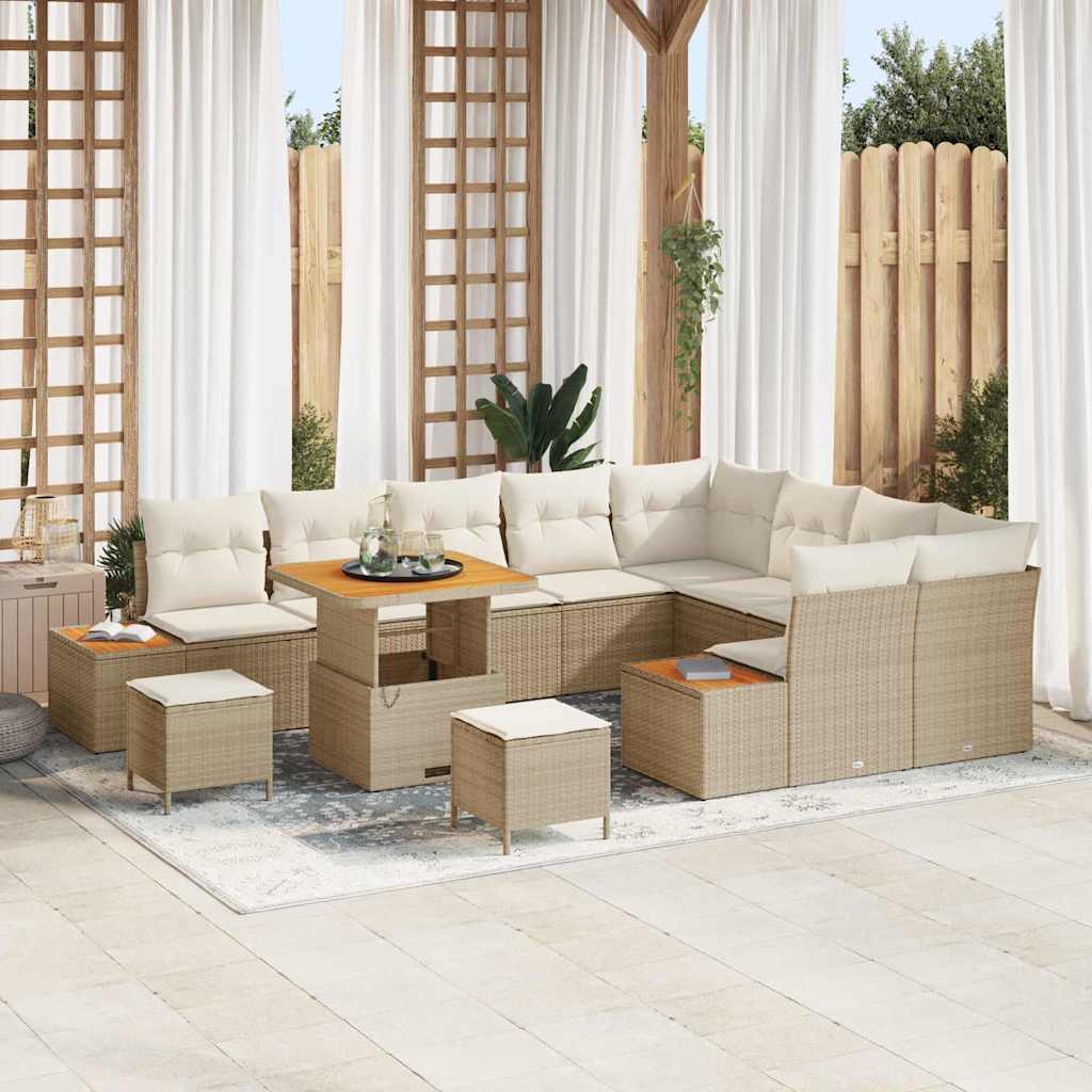 Havesofa Sæt 12 stk. 11-Antal sæder Beige Poly rattan