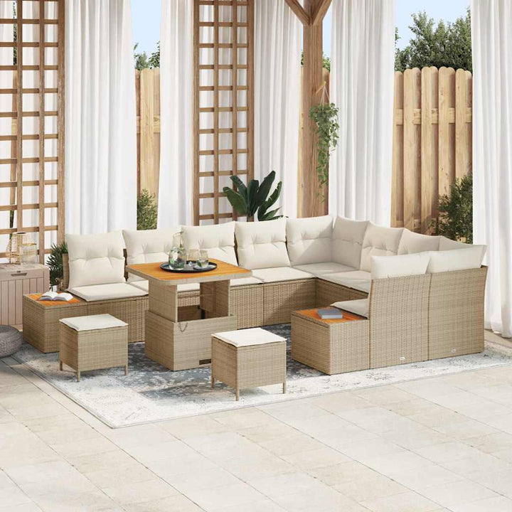 Havesofa Sæt 12 stk. 11-Antal sæder Beige Poly rattan