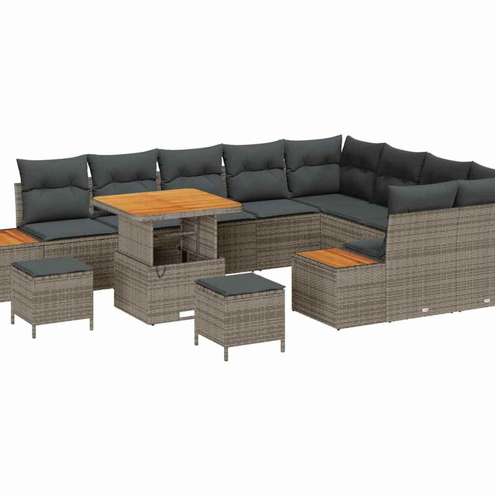 Havesofa Sæt med pude med opbevaring 12 pcs Grå Poly rattan