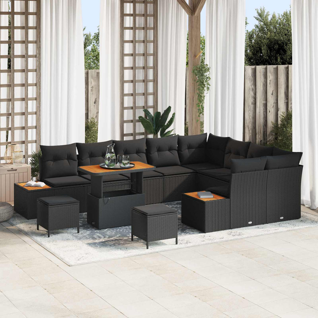 Havesofa Sæt med pude med opbevaring 12 pcs Sort Poly rattan