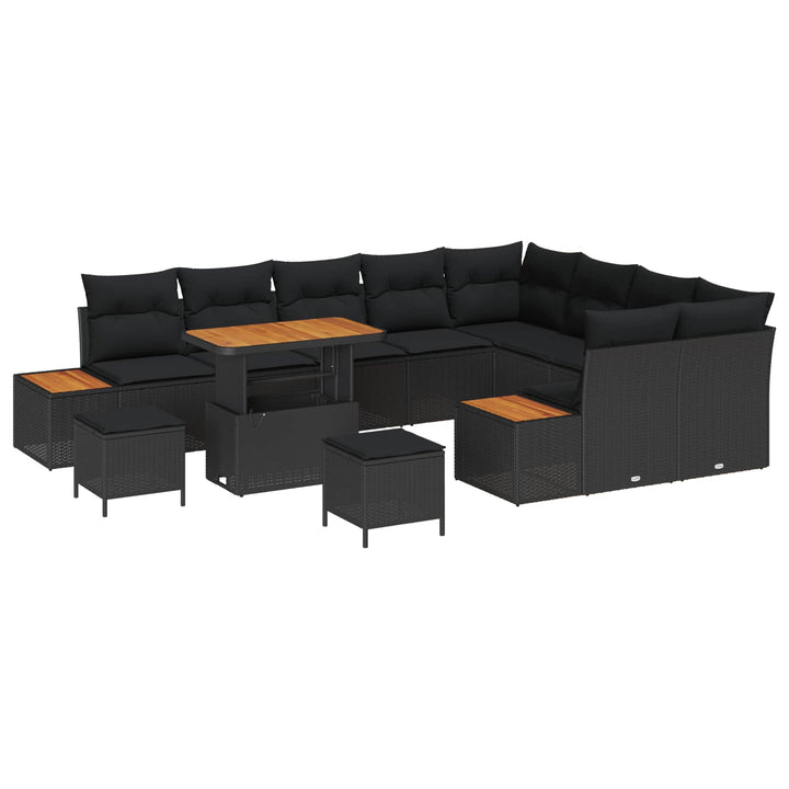Havesofa Sæt med pude med opbevaring 12 pcs Sort Poly rattan