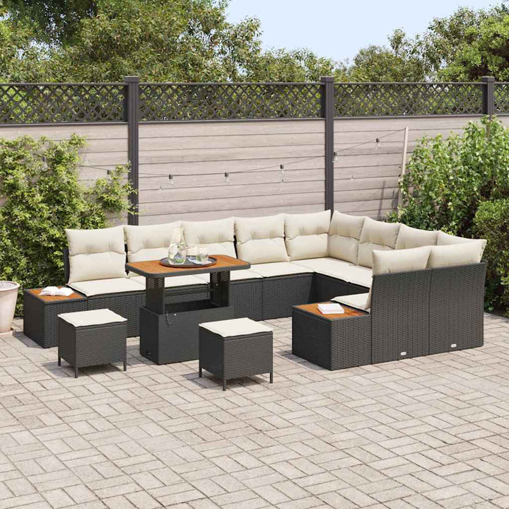 Havesofa Sæt med pude med opbevaring 12 pcs Sort Poly rattan