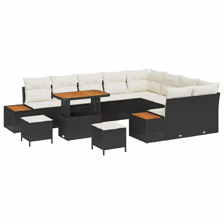Havesofa Sæt med pude med opbevaring 12 pcs Sort Poly rattan