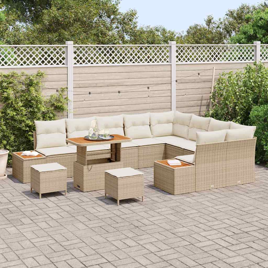 Havesofa Sæt 12 stk. 11-Antal sæder Beige Poly rattan