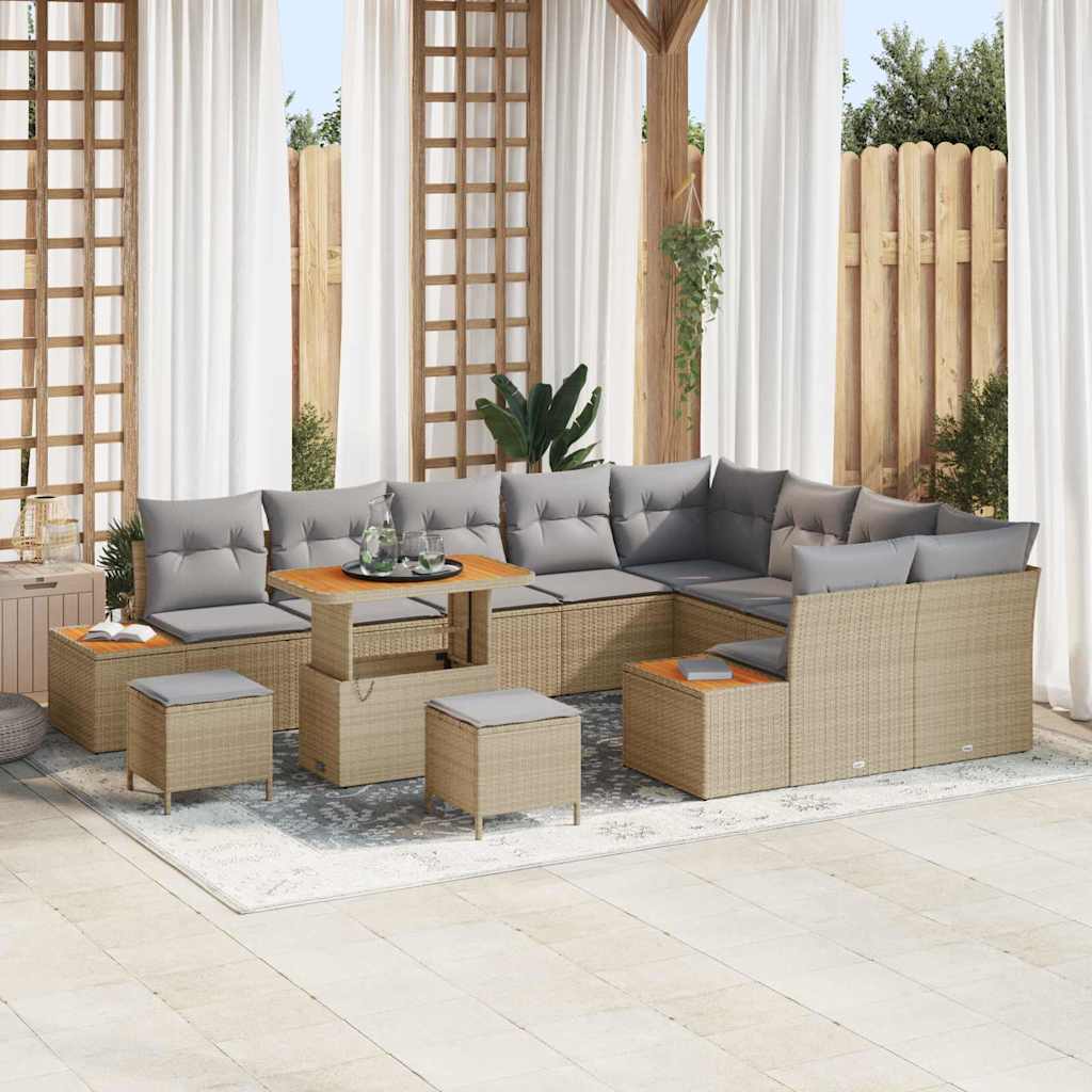 Havesofa Sæt med pude med opbevaring 12 pcs Beige Poly rattan
