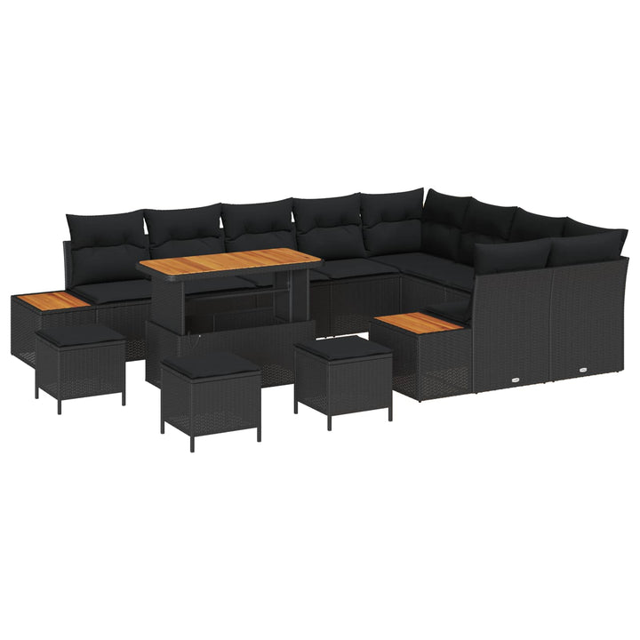 Havesofa Sæt med pude med opbevaring 13 pcs Sort Poly rattan
