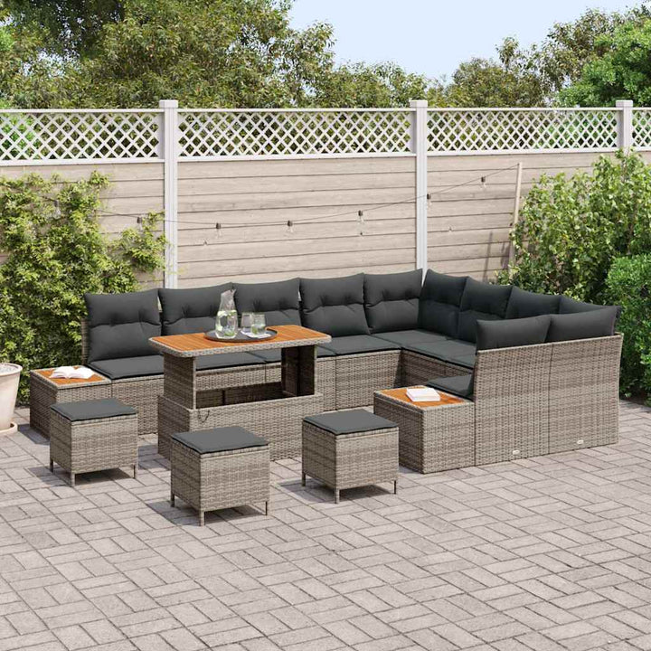 Havesofa Sæt med pude med opbevaring 13 pcs Grå Poly rattan