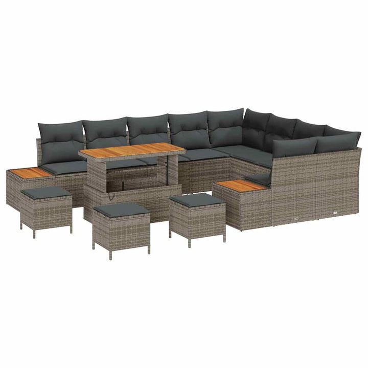 Havesofa Sæt med pude med opbevaring 13 pcs Grå Poly rattan