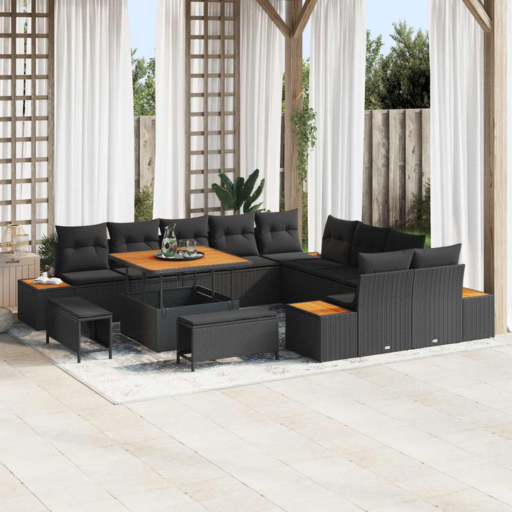 Havesofa Sæt med pude med opbevaring 13 pcs Sort Poly rattan