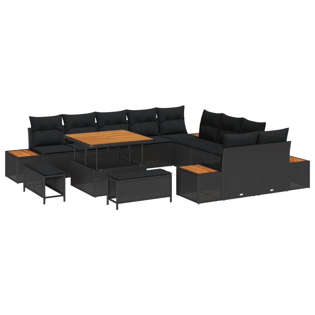 Havesofa Sæt med pude med opbevaring 13 pcs Sort Poly rattan