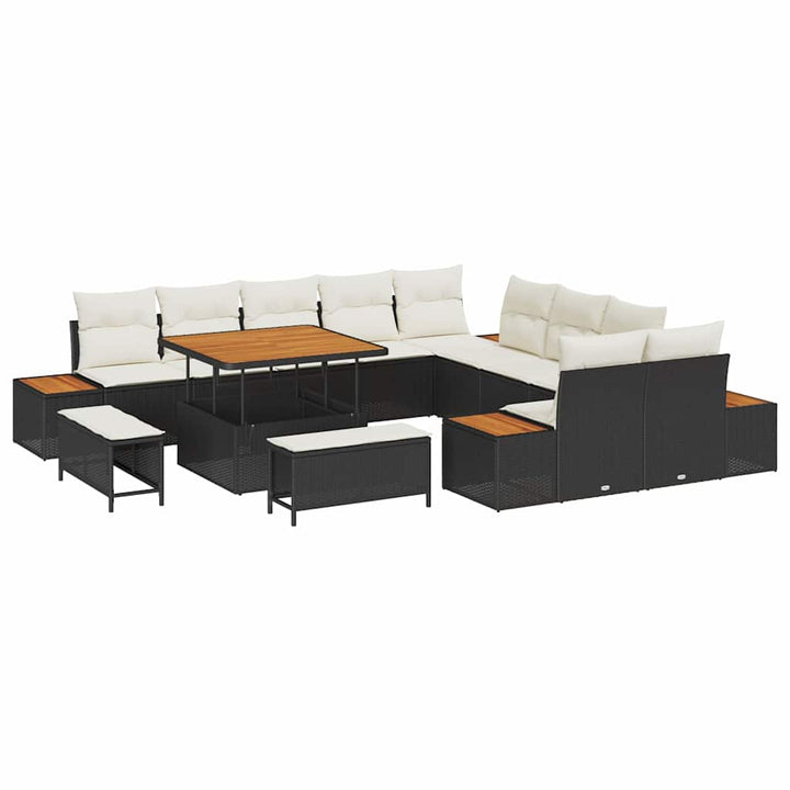 Havesofa Sæt med pude med opbevaring 13 pcs Sort Poly rattan