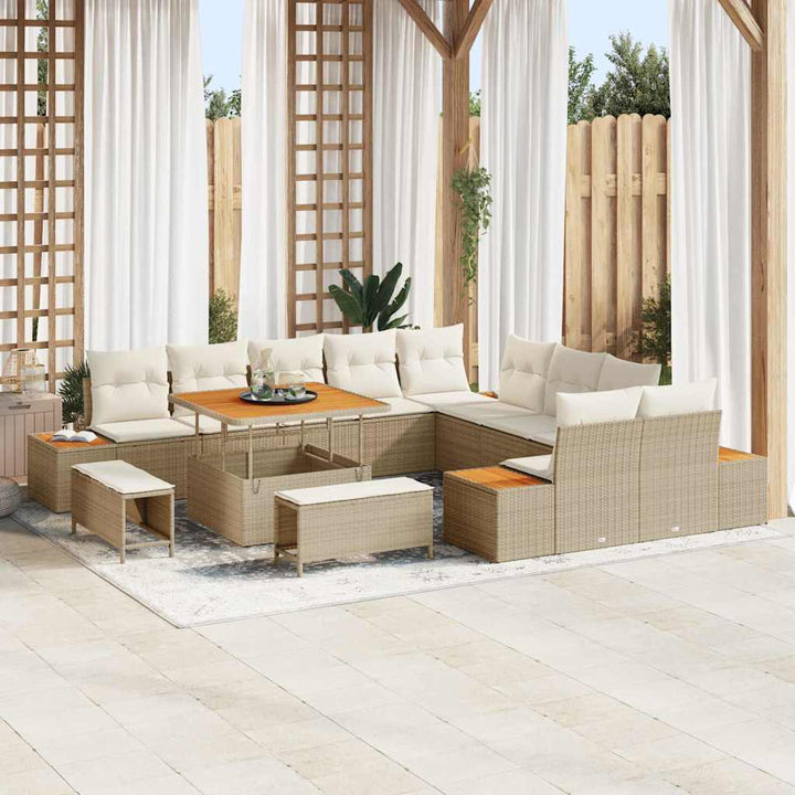 Havesofa Sæt 13 stk. 12-Antal sæder Beige Poly rattan
