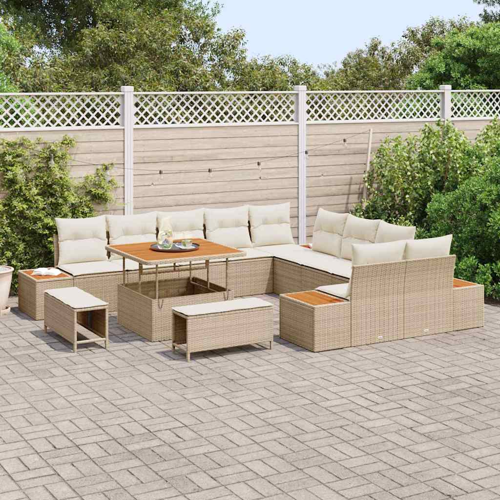 Havesofa Sæt 13 stk. 12-Antal sæder Beige Poly rattan