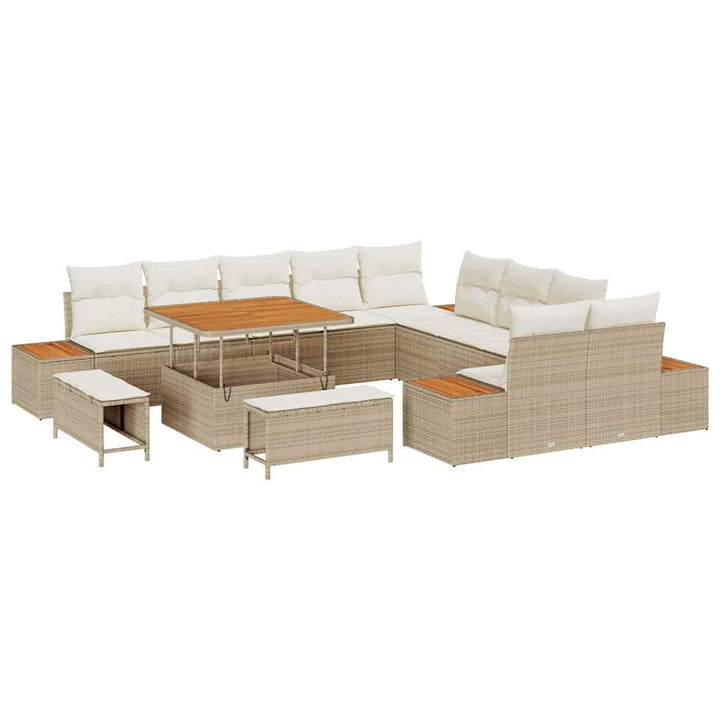 Havesofa Sæt 13 stk. 12-Antal sæder Beige Poly rattan