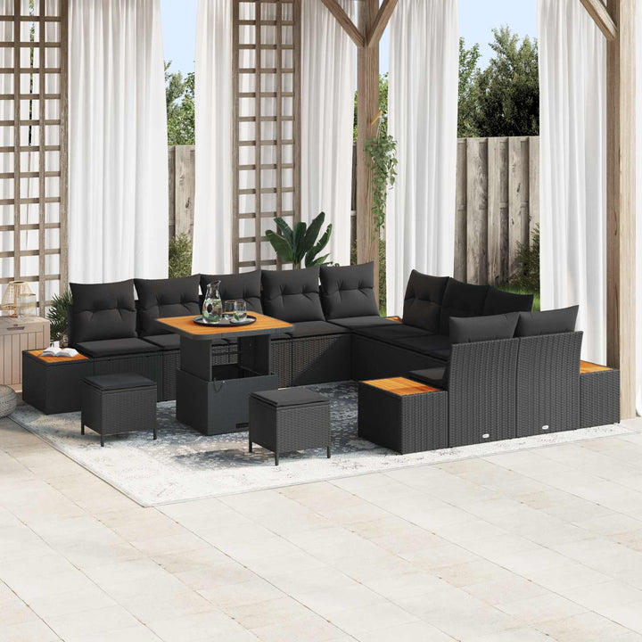 Havesofa Sæt med pude med opbevaring 13 pcs Sort Poly rattan