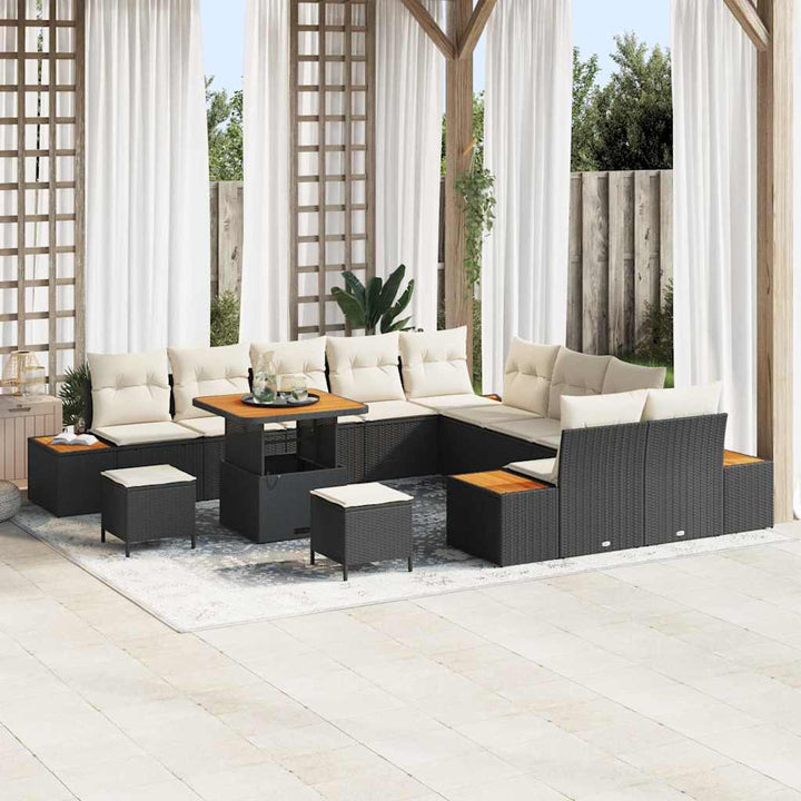 Havesofa Sæt med pude med opbevaring 13 pcs Sort Poly rattan