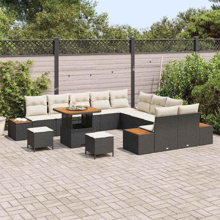 Havesofa Sæt med pude med opbevaring 13 pcs Sort Poly rattan