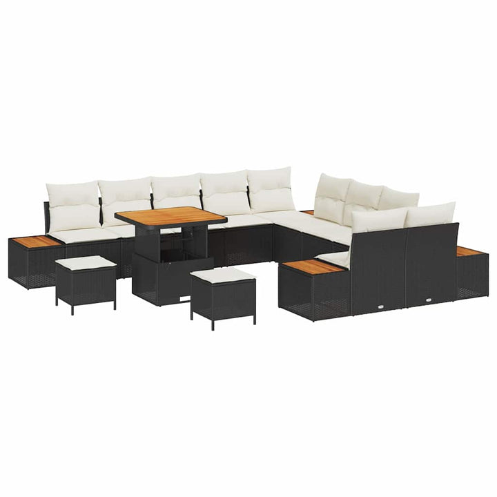 Havesofa Sæt med pude med opbevaring 13 pcs Sort Poly rattan