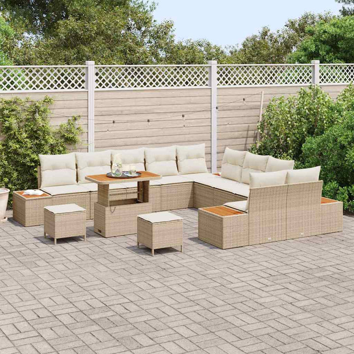 Havesofa Sæt 13 stk. 12-Antal sæder Beige Poly rattan