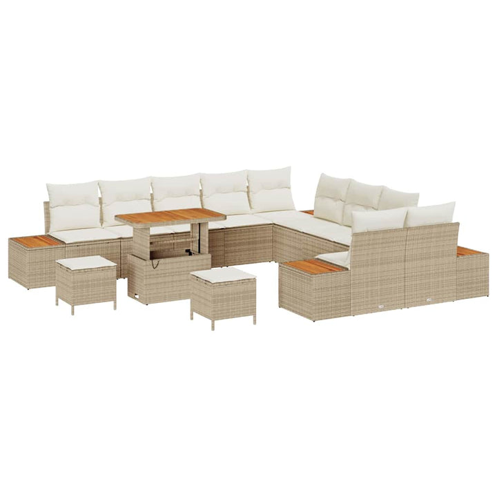 Havesofa Sæt med pude med opbevaring 13 pcs Beige Poly rattan