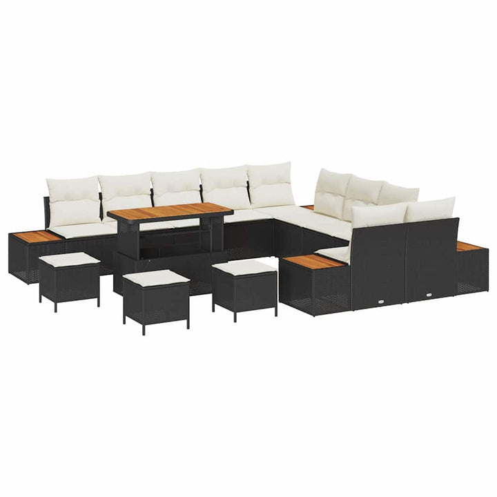 Havesofa Sæt med pude med opbevaring 14 pcs Sort Poly rattan