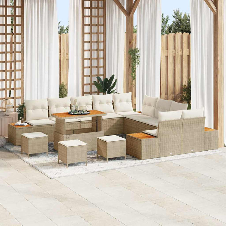 Havesofa Sæt 14 stk. 13-Antal sæder Beige Poly rattan