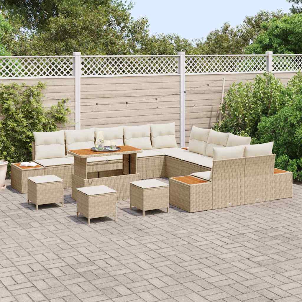 Havesofa Sæt 14 stk. 13-Antal sæder Beige Poly rattan