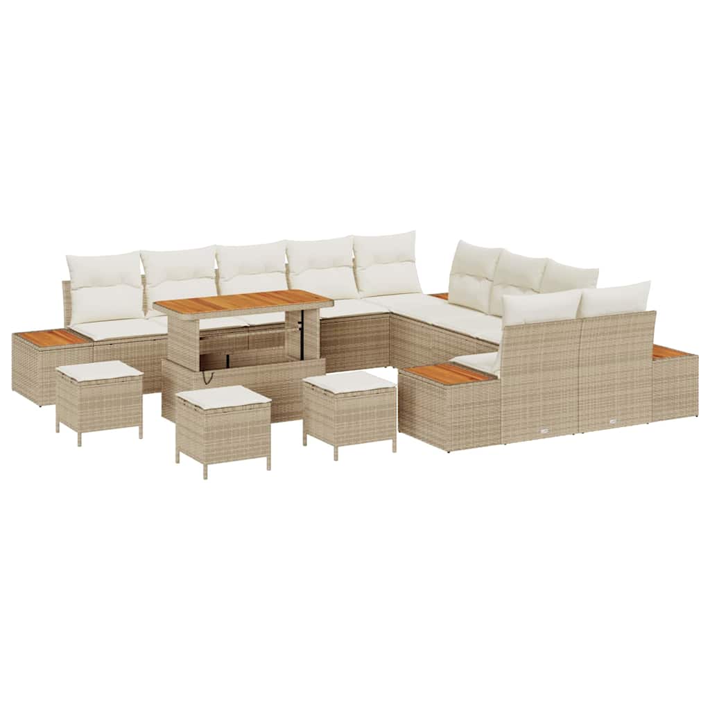 Havesofa Sæt 14 stk. 13-Antal sæder Beige Poly rattan
