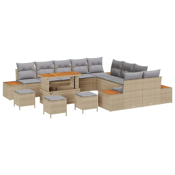 Havesofa Sæt med pude med opbevaring 14 pcs Beige Poly rattan