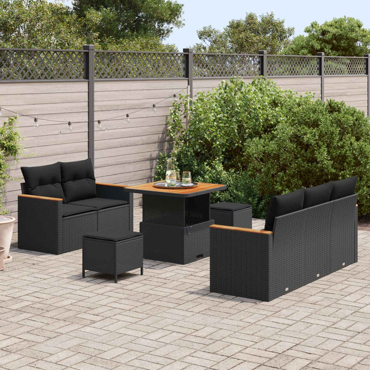 Havesofa Sæt med pude 10 pcs Sort polyrattan