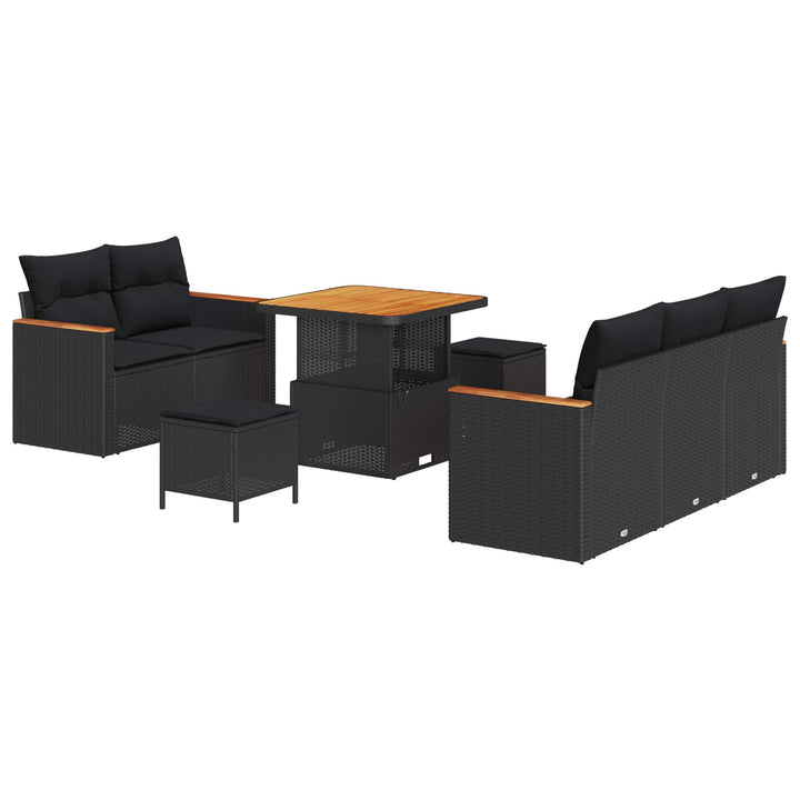 Havesofa Sæt med pude 10 pcs Sort polyrattan