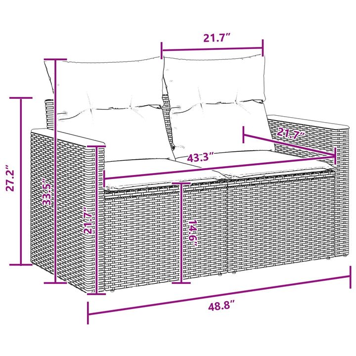 Havesofa Sæt med pude 10 pcs Sort polyrattan