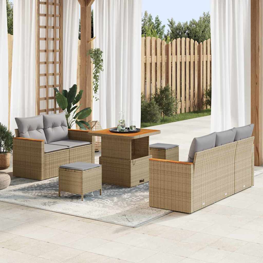 Havesofa Sæt med pude 10 pcs Beige og lys grå polyrattan