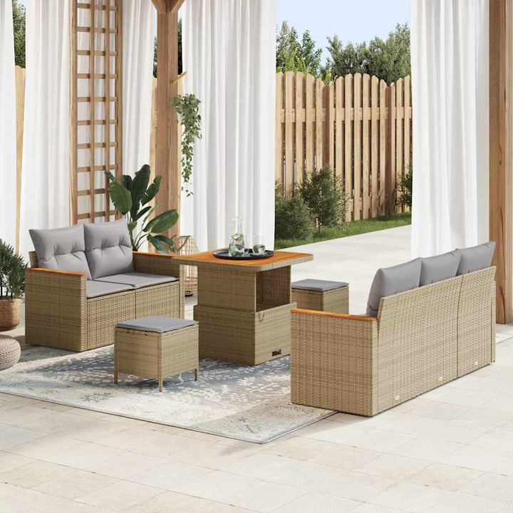Havesofa Sæt med pude 10 pcs Beige og lys grå polyrattan