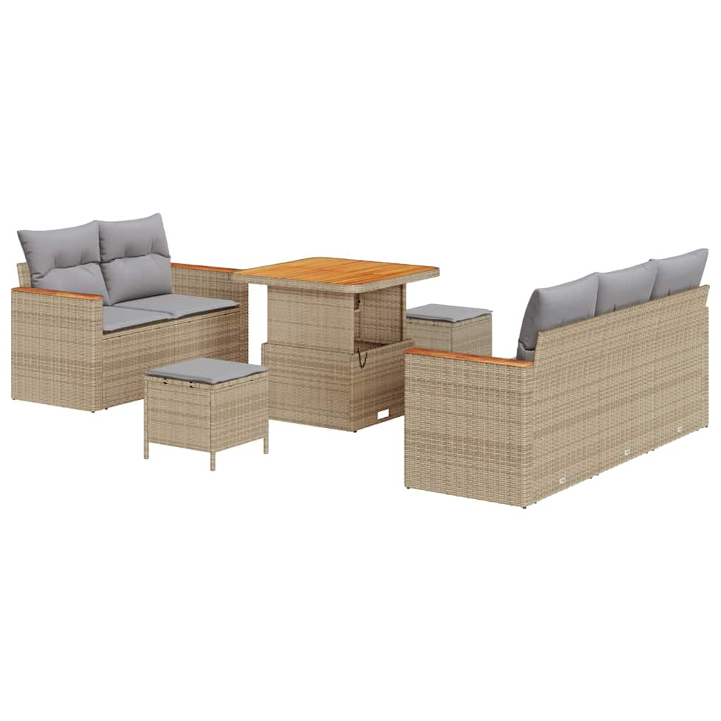 Havesofa Sæt med pude 10 pcs Beige og lys grå polyrattan