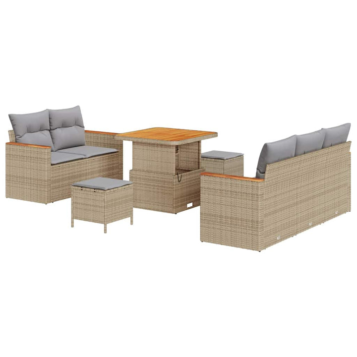 Havesofa Sæt med pude 10 pcs Beige og lys grå polyrattan