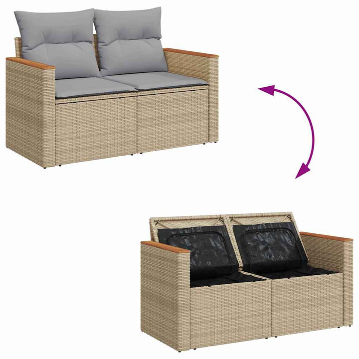Havesofa Sæt med pude 10 pcs Beige og lys grå polyrattan