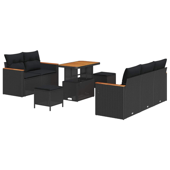 Havesofa Sæt med pude 10 pcs Sort polyrattan