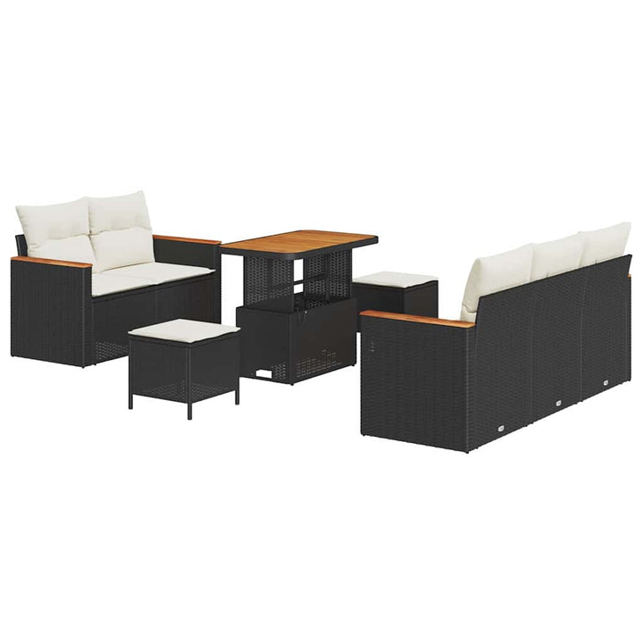 Havesofa Sæt med pude 10 pcs Sort og Cream polyrattan