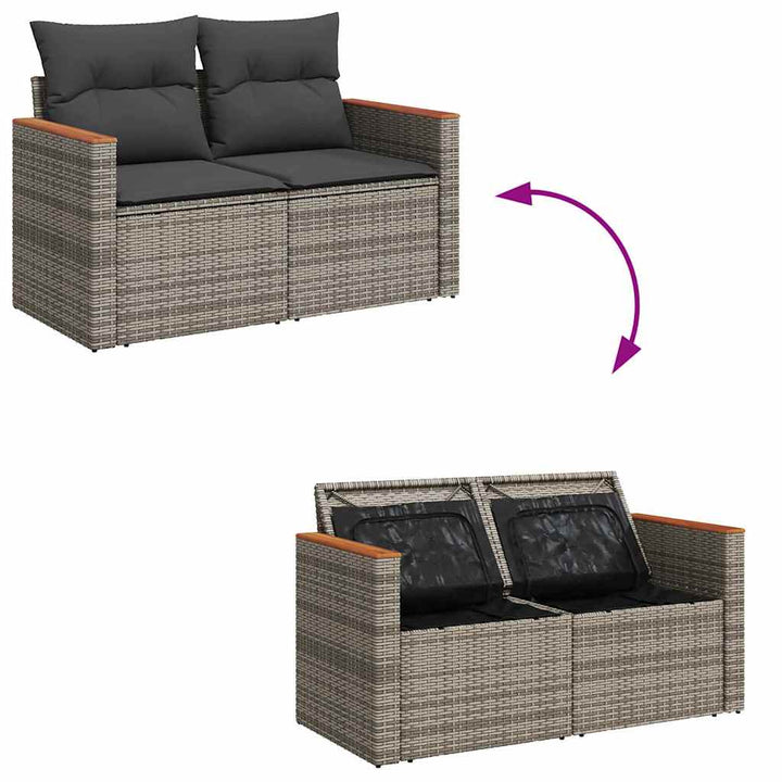 Havesofa Sæt med pude 10 pcs Grå polyrattan