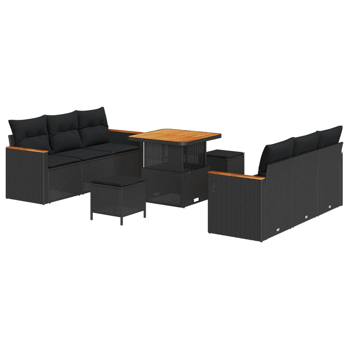 Havesofa Sæt med pude 11 pcs Sort polyrattan