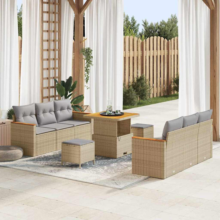 Havesofa Sæt med pude 11 pcs Beige og lys grå polyrattan