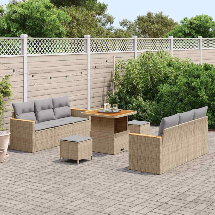 Havesofa Sæt med pude 11 pcs Beige og lys grå polyrattan
