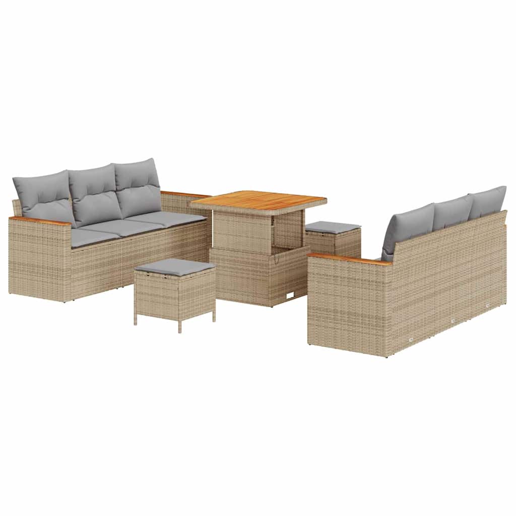 Havesofa Sæt med pude 11 pcs Beige og lys grå polyrattan