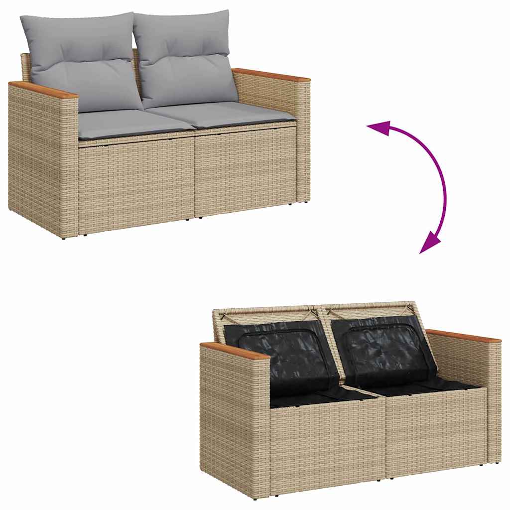 Havesofa Sæt med pude 11 pcs Beige og lys grå polyrattan