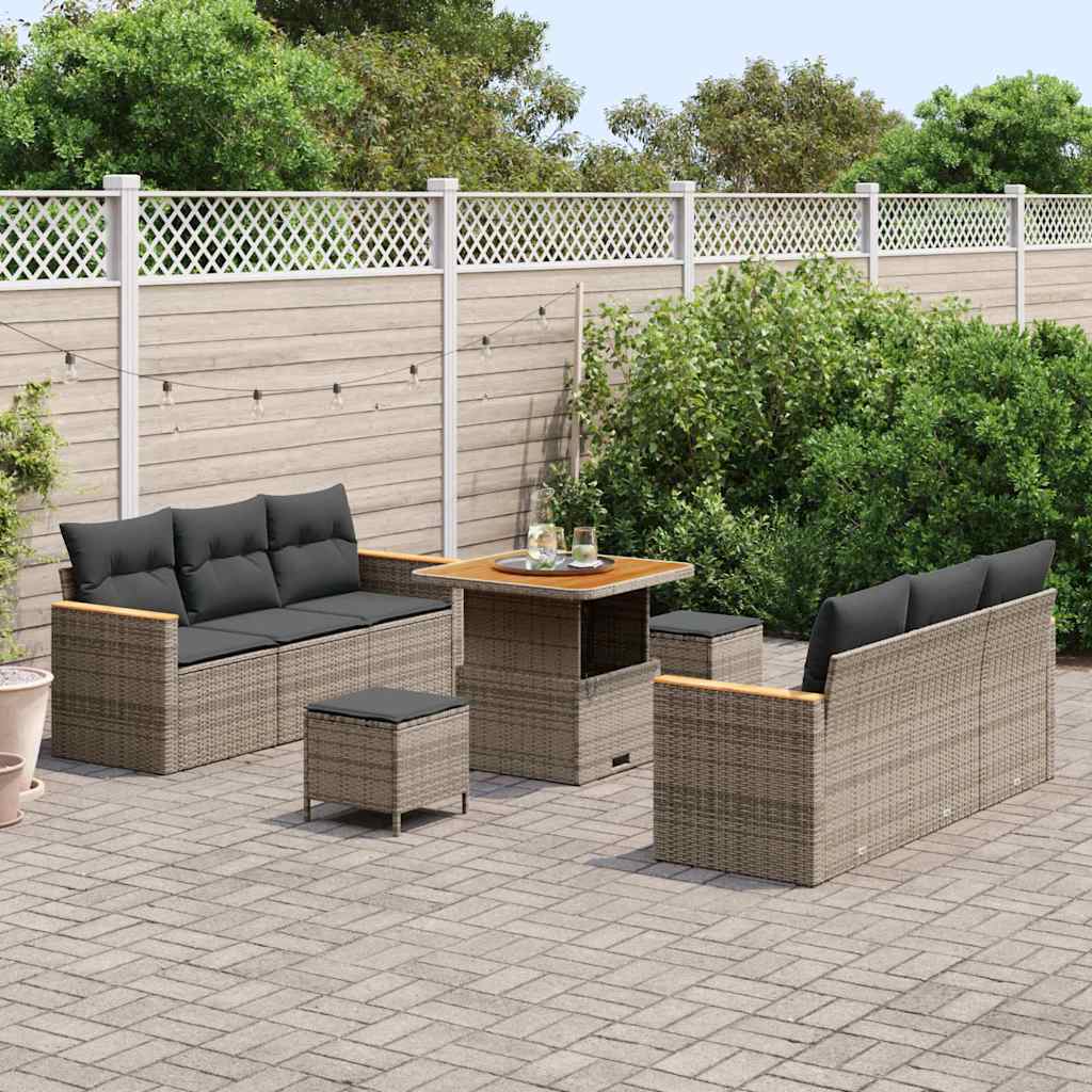 Havesofa Sæt med pude 11 pcs Grå polyrattan
