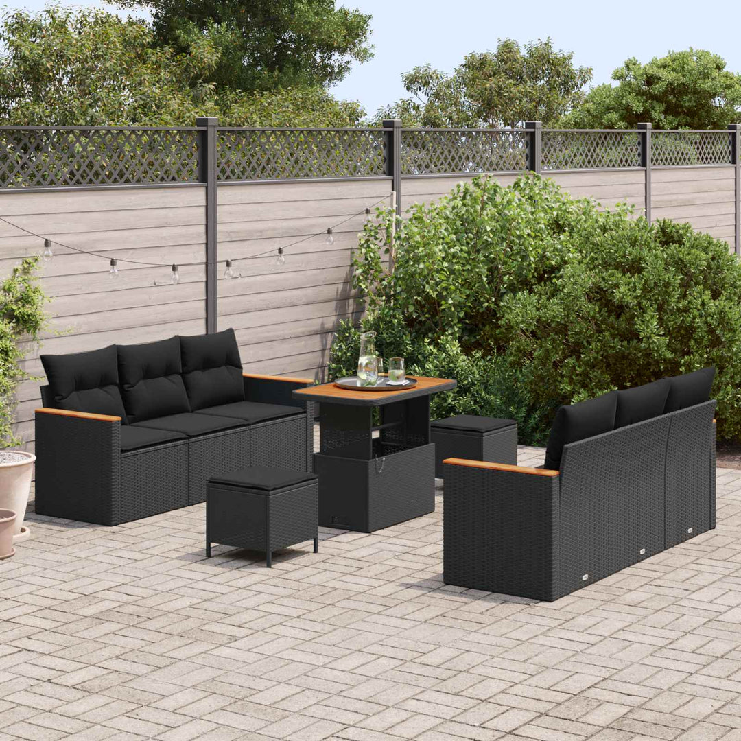 Havesofa Sæt med pude 11 pcs Sort polyrattan