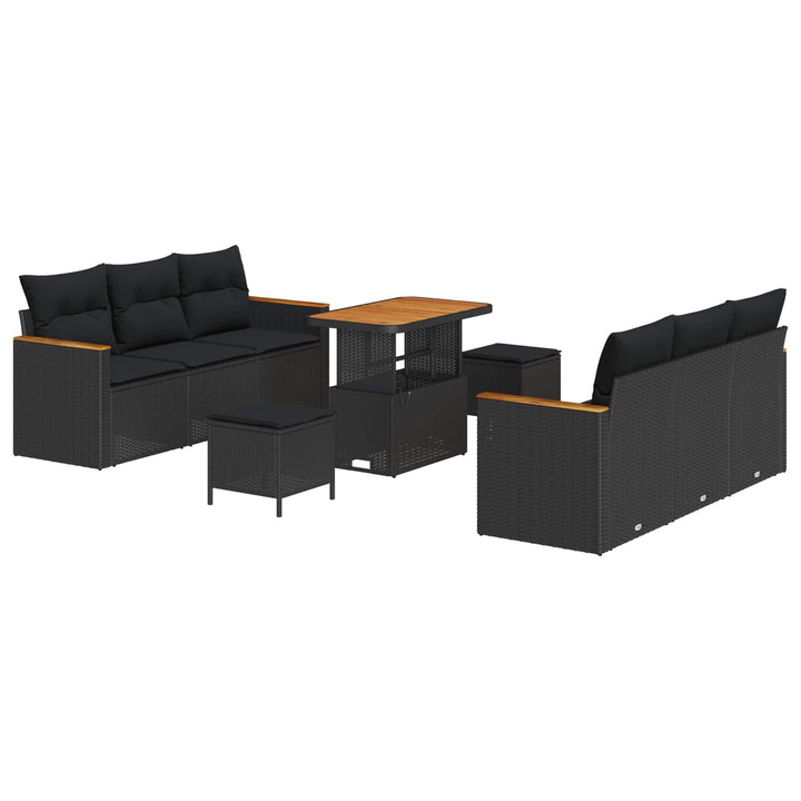 Havesofa Sæt med pude 11 pcs Sort polyrattan